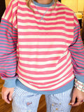 Plus Size Color Block Striped Crewneck Long Sleeve Shift Tunic Sweatshirt