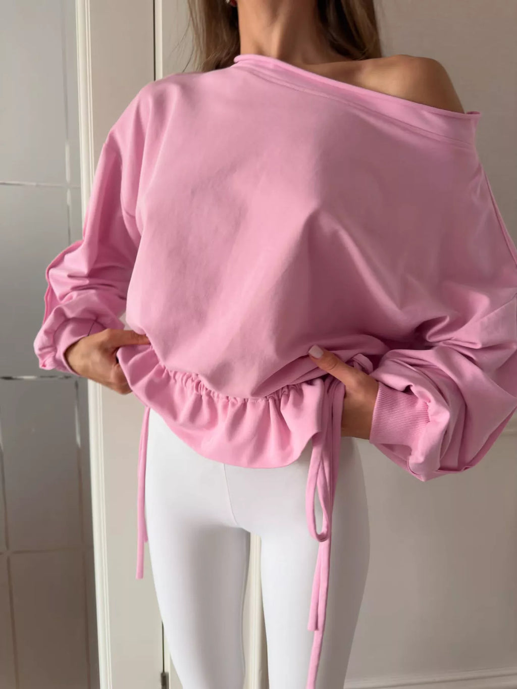 Ruffled Hem One Shoulder Sweatshirt