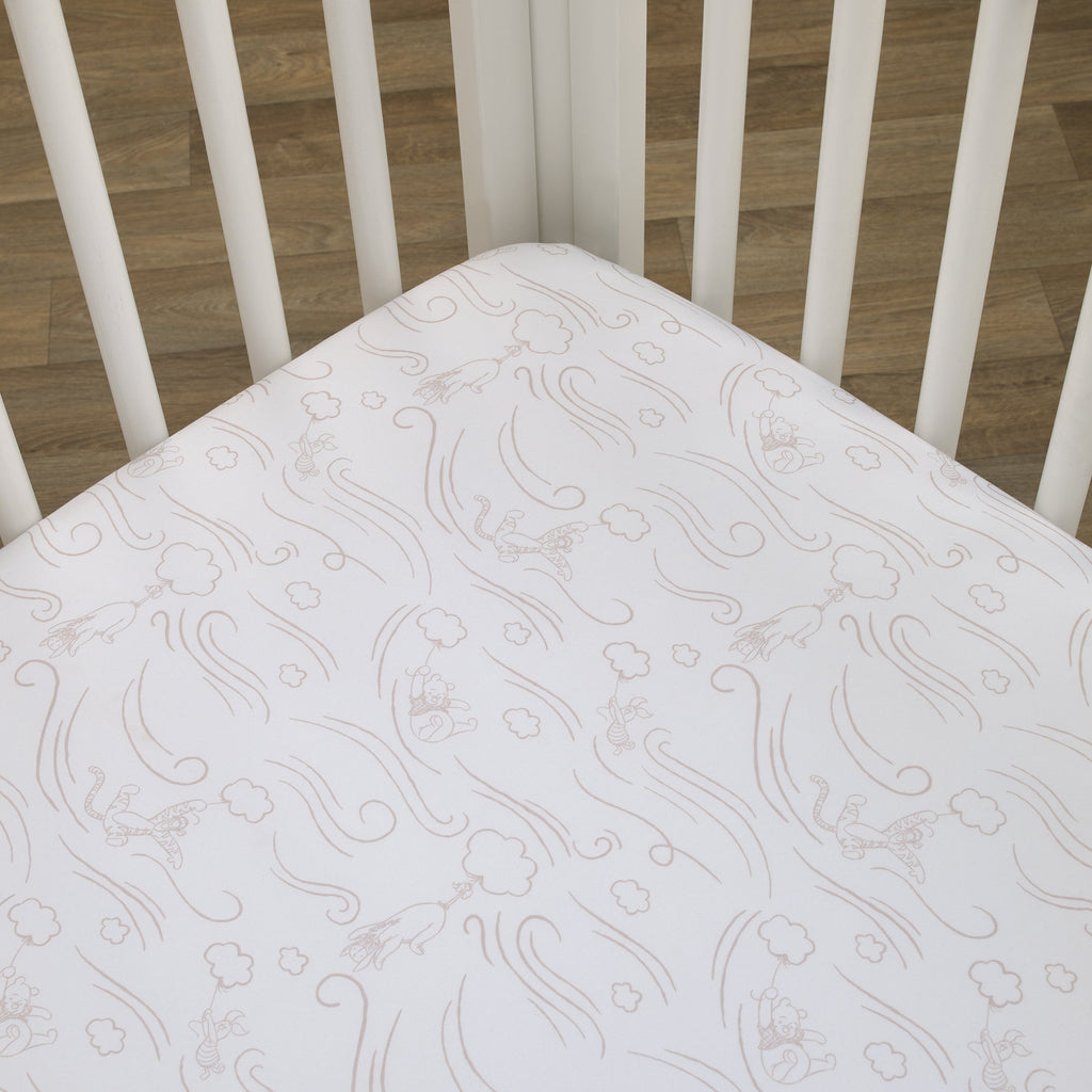 Disney Winnie the Pooh - Blustery Day Grey and White Clouds Fitted Crib Sheet
