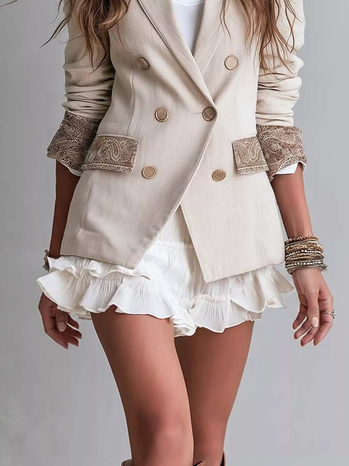 Double-Breasted Lapel Collar Blazer
