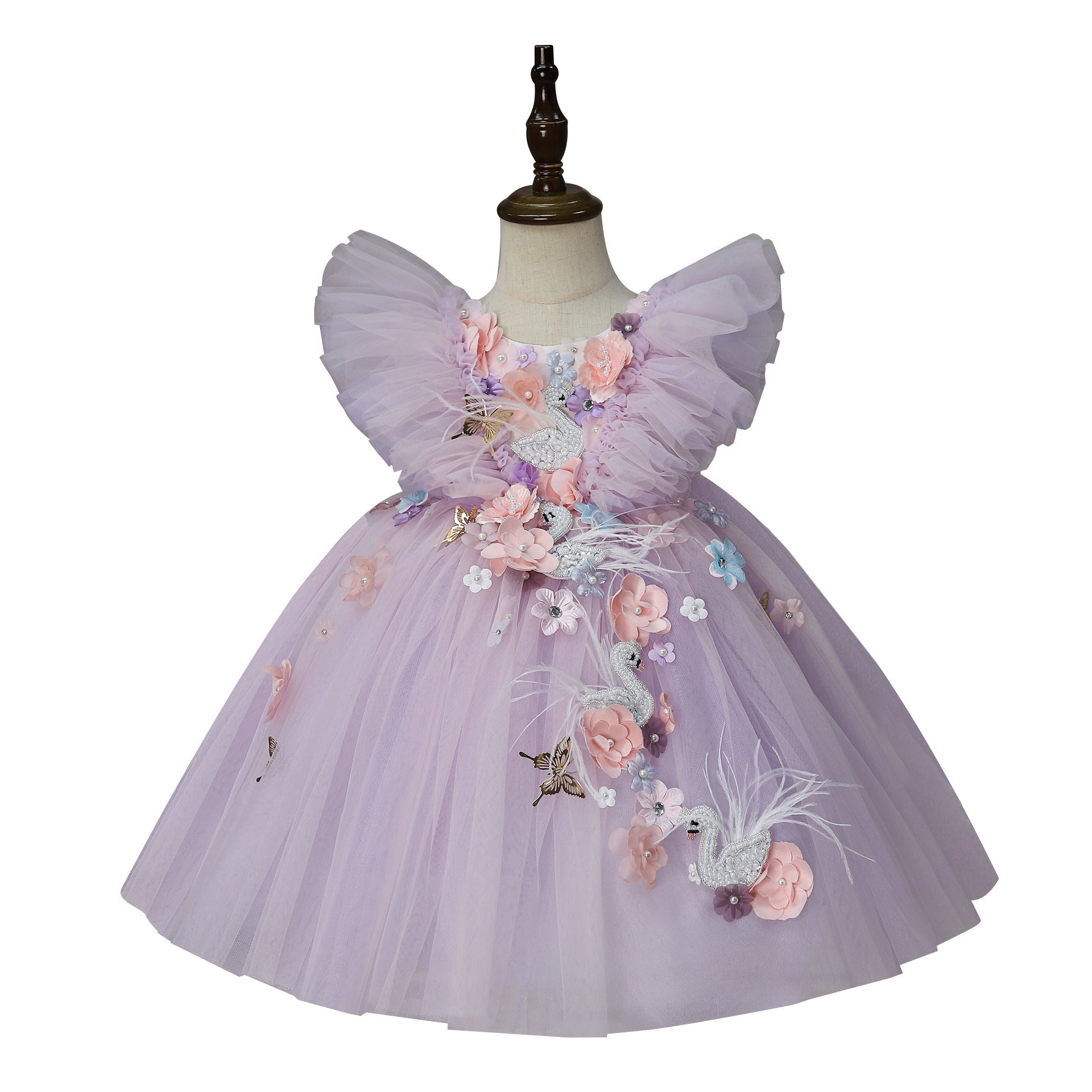 Children's Flower Super Fairy Tulle Tutu Skirt Feather Princess Dress