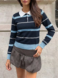 Striped Polo Collar Sweater