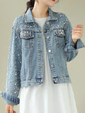 Pearl Detail Button Up Denim Jacket