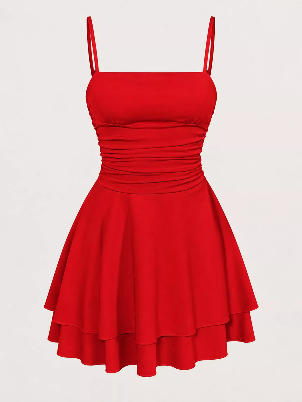 Ruched Spaghetti Strap Layered Mini Dress