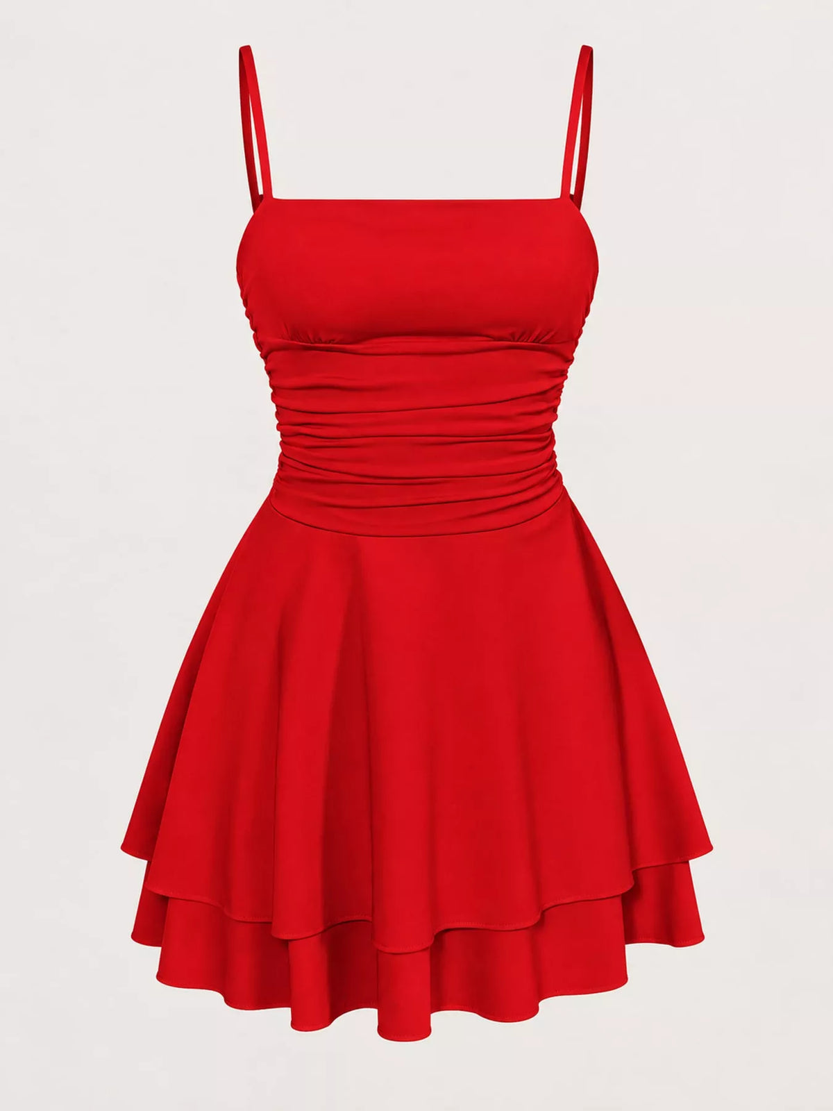 Ruched Spaghetti Strap Layered Mini Dress