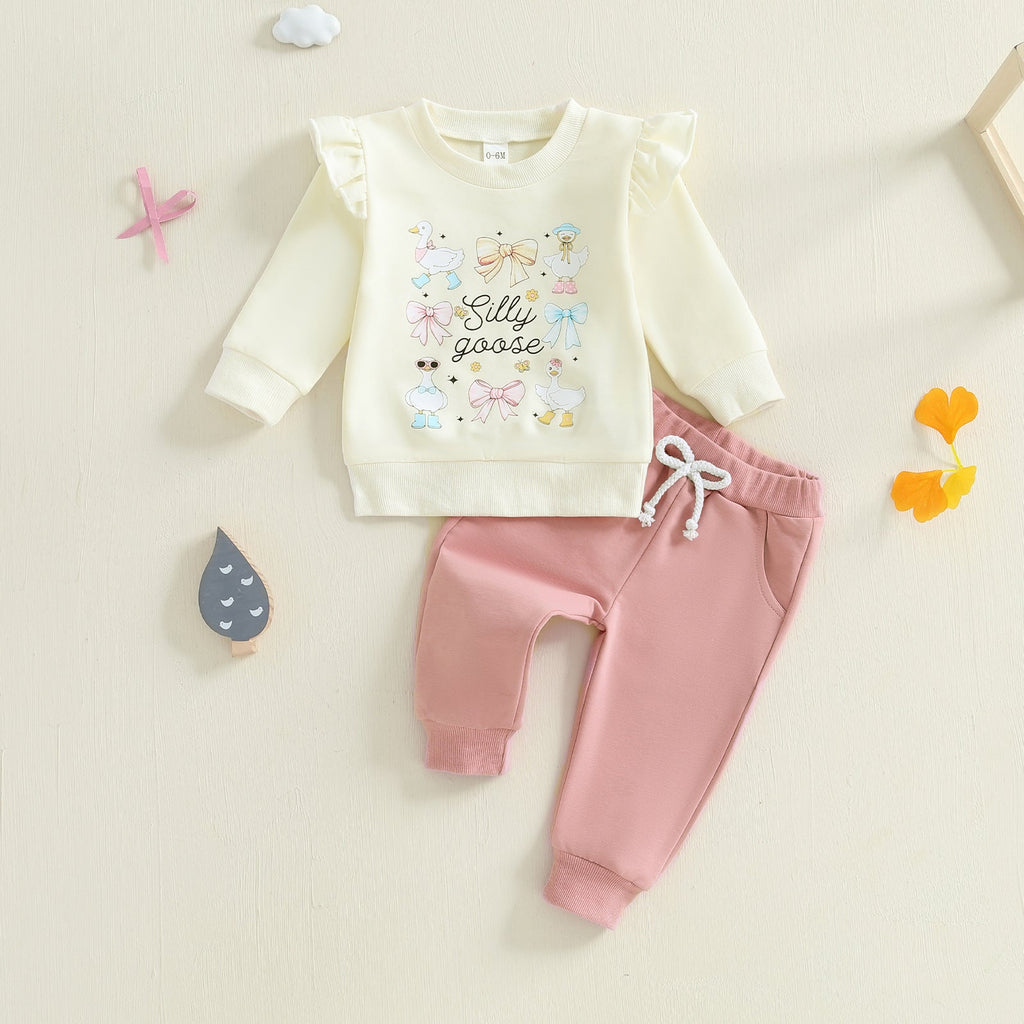 Baby Girls Duck And Letter-print Hoodie Set