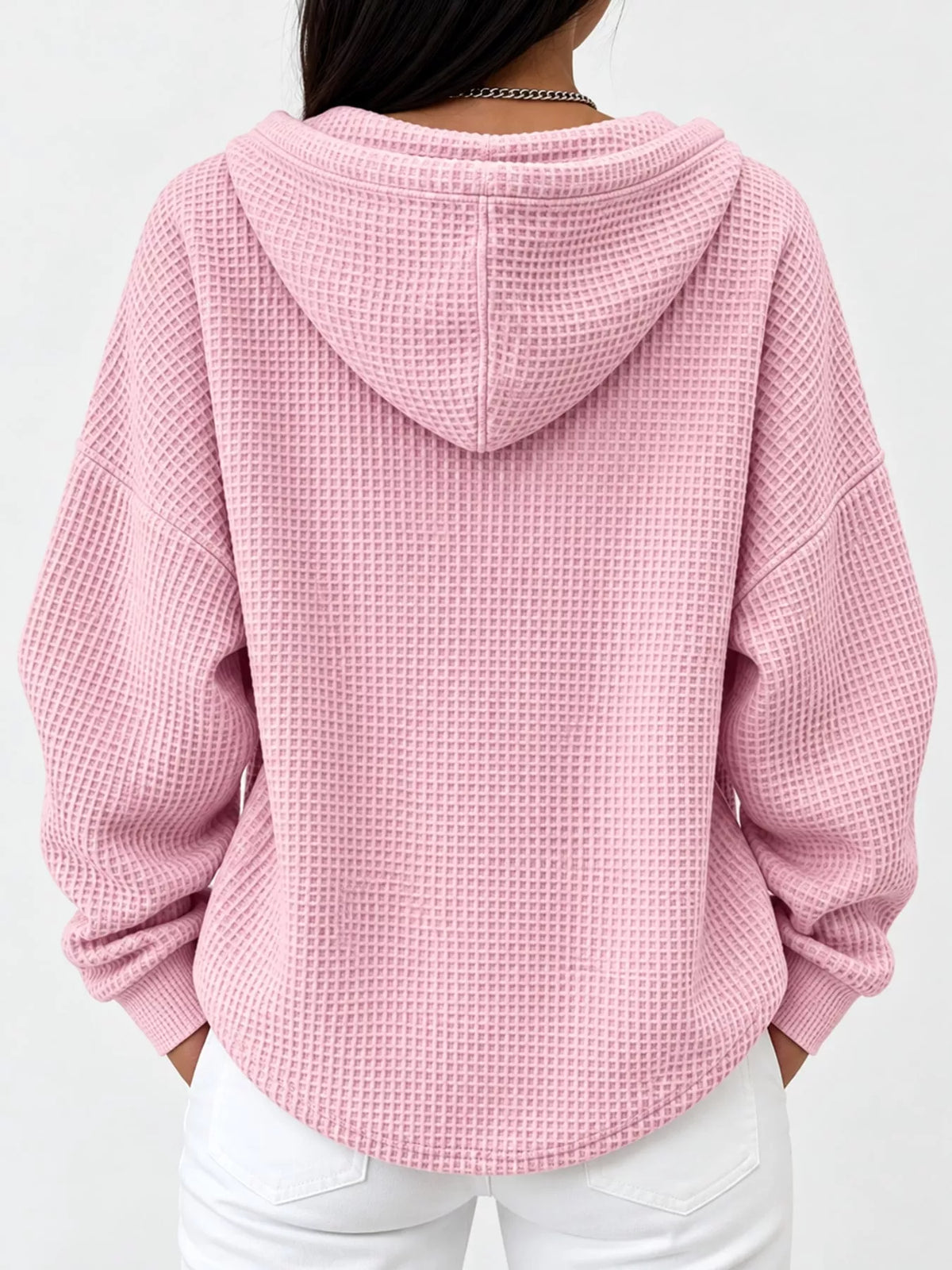 Full Size Waffle Knit Button Detail Hoodie Plus Size