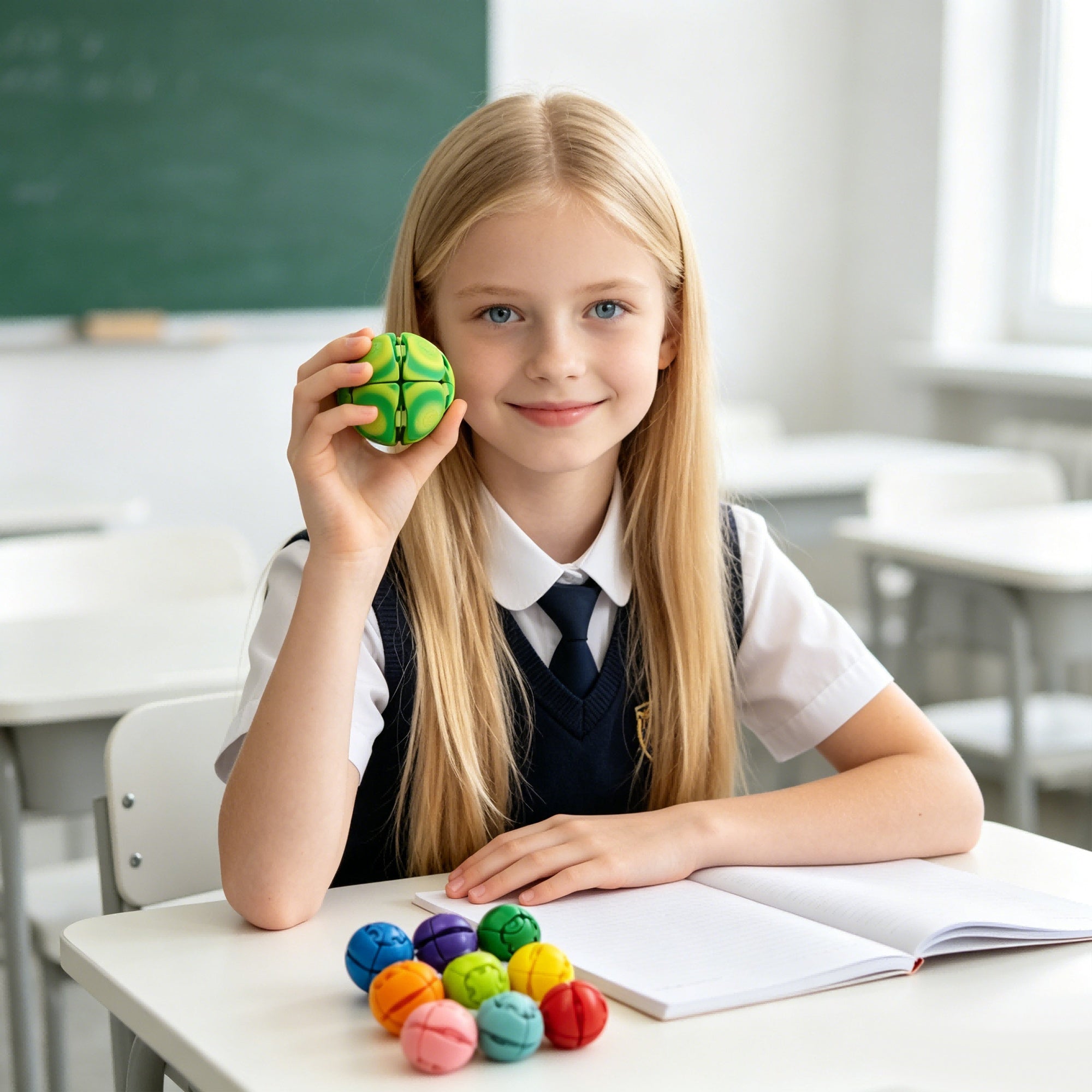 Spring Green Large 3D Printed Stress Relief Ball With 9PCS Mini Fidget Sphere Set, Transforming Press Rotate Sensory Desk Fidget Bundle