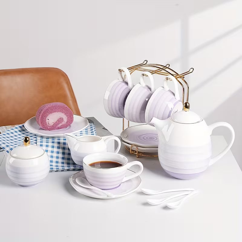 Complete Porcelain Tea and Coffee Set with Teapot and Cups