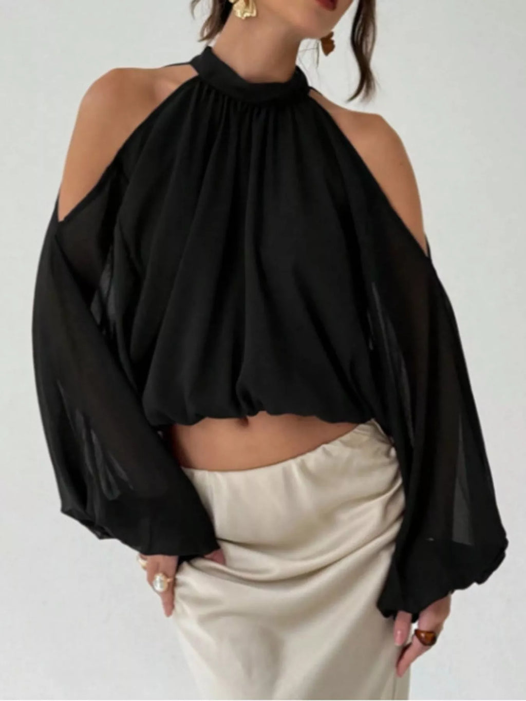 Cold-Shoulder Long Sleeve Blouse