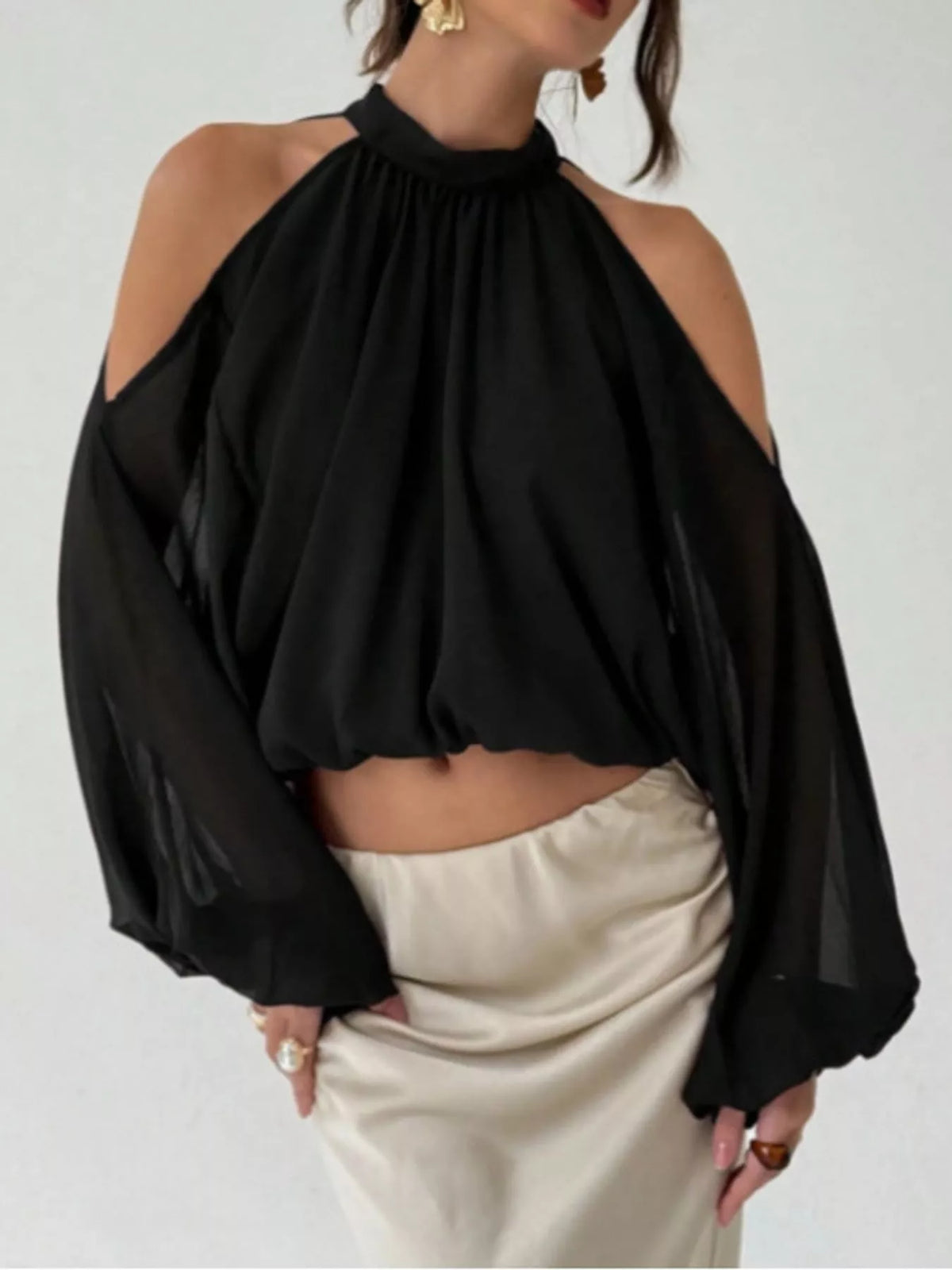 Cold-Shoulder Long Sleeve Blouse