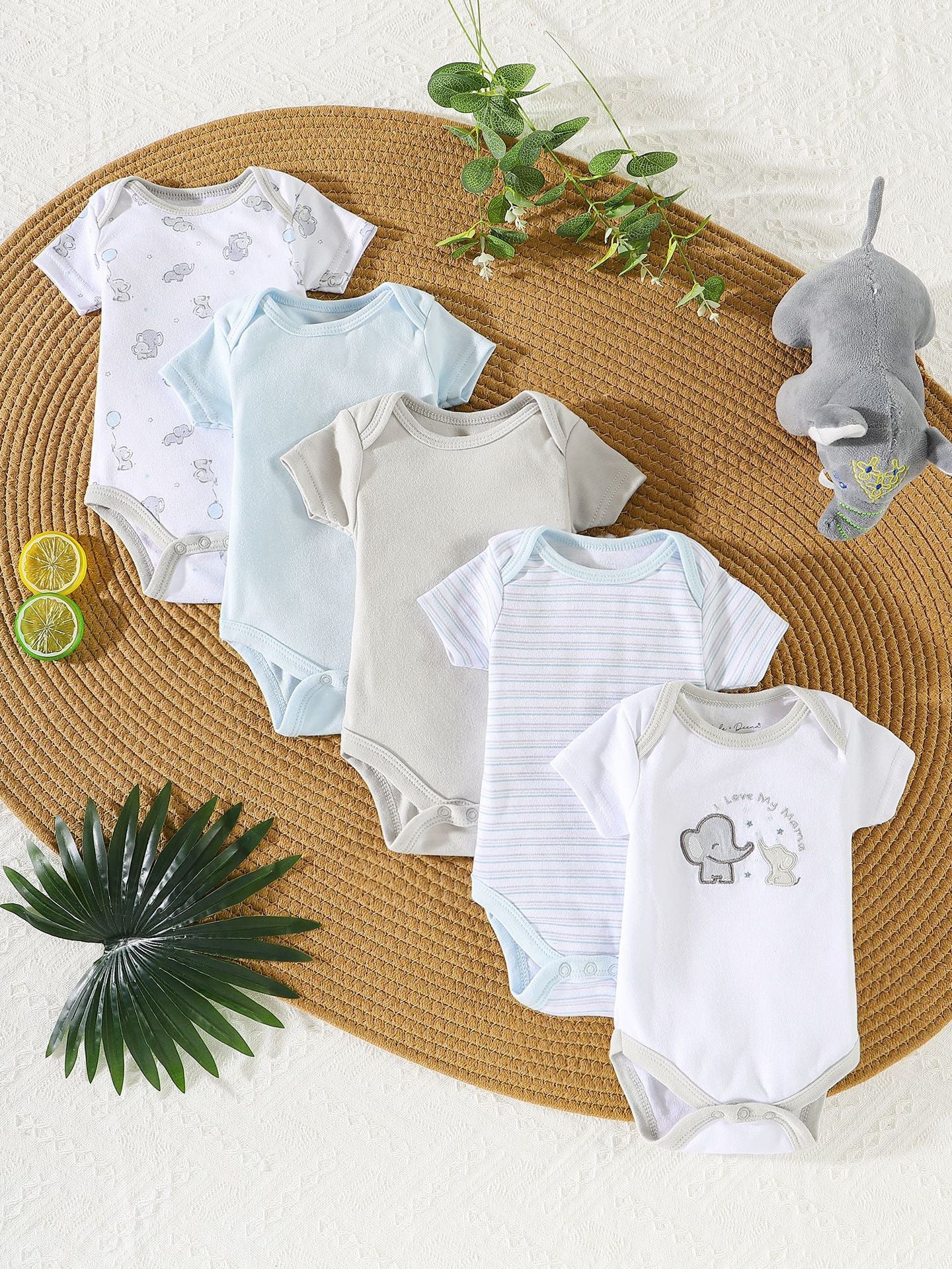 Cute Romper Short-Sleeve Baby Jumpsuit Five-Piece Set