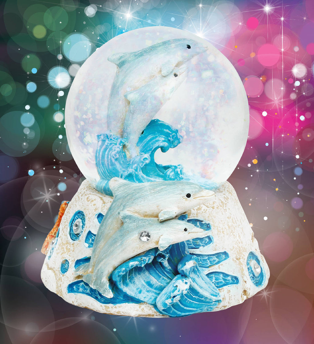 Kids Dolphin Snow Globe – Stone Base Ocean Theme Decorative Toy & Gift