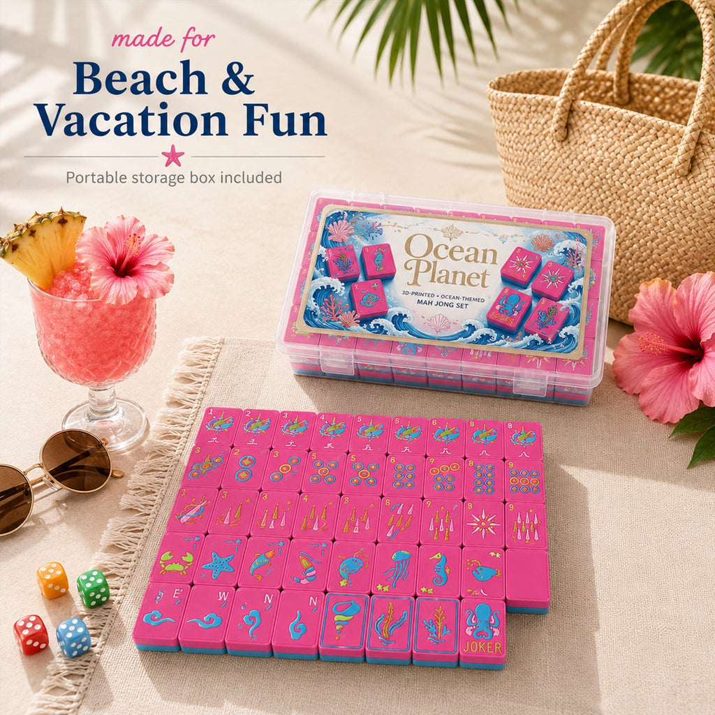 160PCS Floating American Mahjong Set Ocean Theme, Acrylic Mahjong Tiles With Storage Box, Dice And Rule Cards For Pool Party Travel Game Night