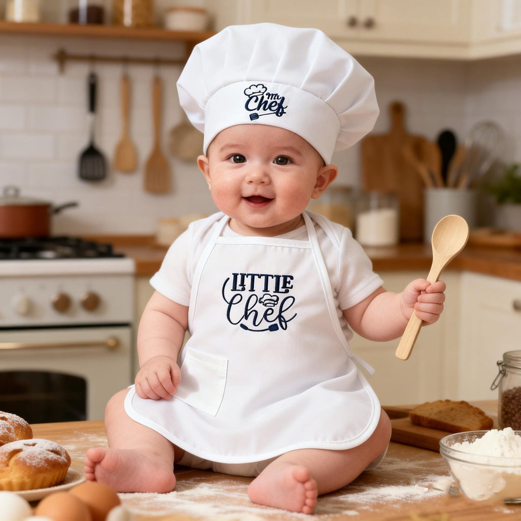One-month-old Baby Photo Outfit Tall-top Hat Lace-trimmed Embroidery Little Chef Costume
