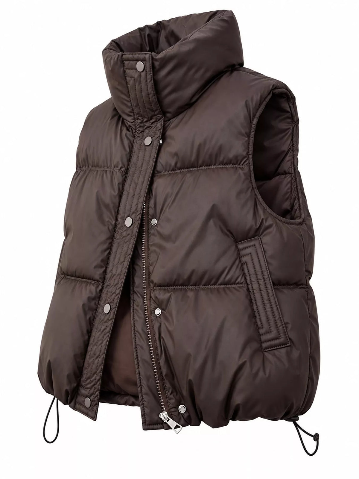 Drawstring Snap Down Puffer Vest Coat