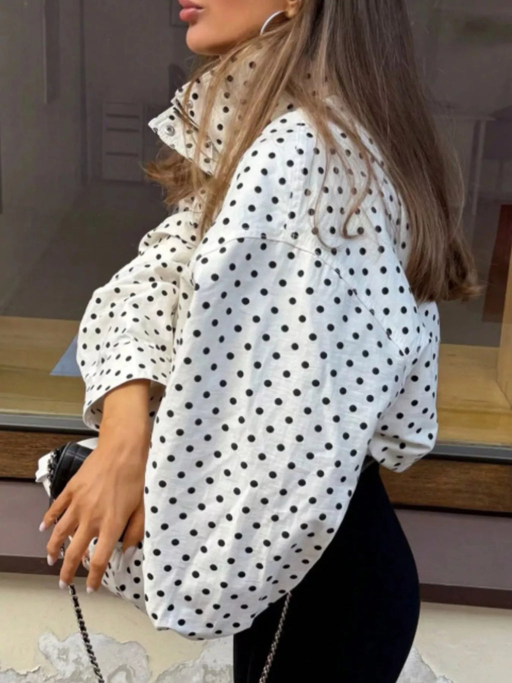 Polka Dot Zip Up Casual Jacket