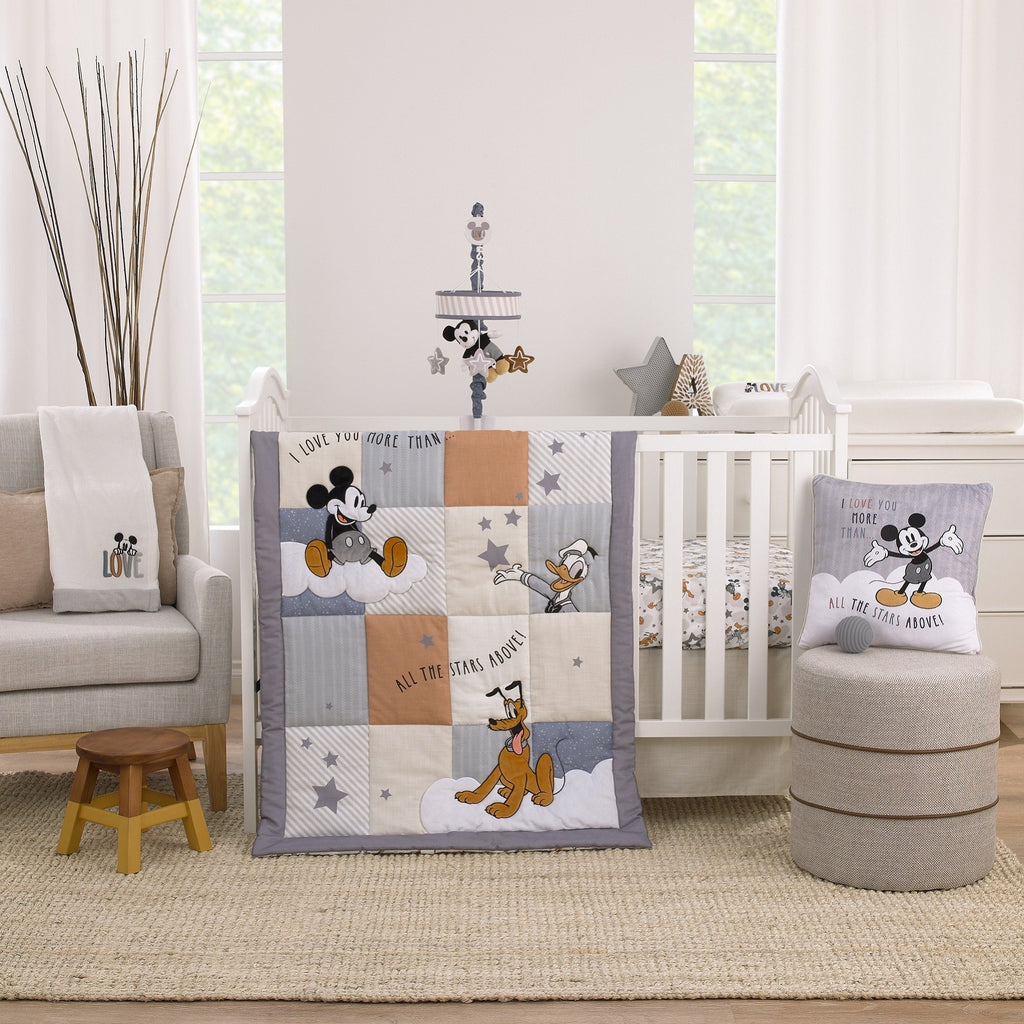 Mickey Mouse Love Mickey Gray, Black, and Tan Plush Mickey Mouse and Stars Musical Mobile