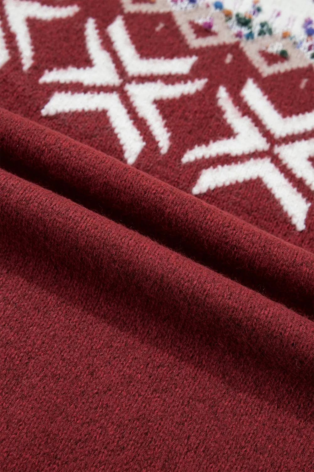 Christmas Theme Geometric Pattern Knit Round Neck Shift Sweater
