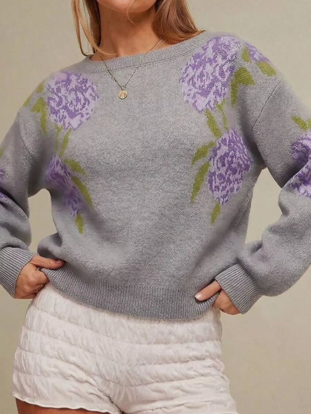 Floral Pattern Dropped Shoulder Sweater