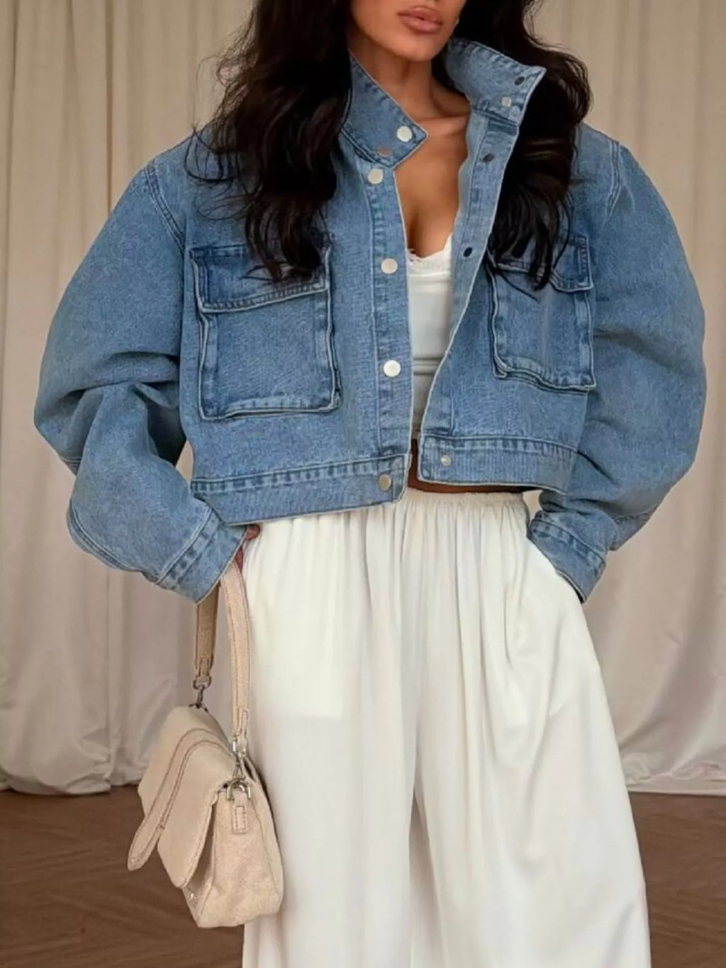 Oversized Utility Cropped Denim Jacket