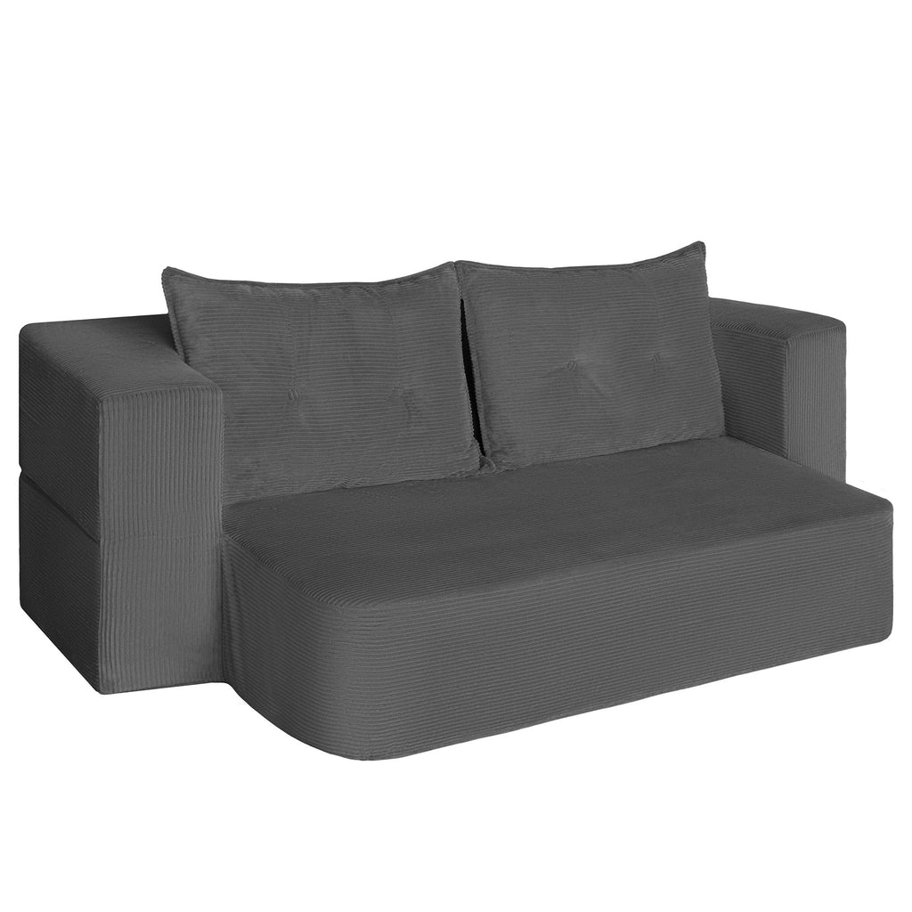 Corduroy Convertible Sofa Bed with High-Density Foam Mattress - Dark Grey or Dark Green