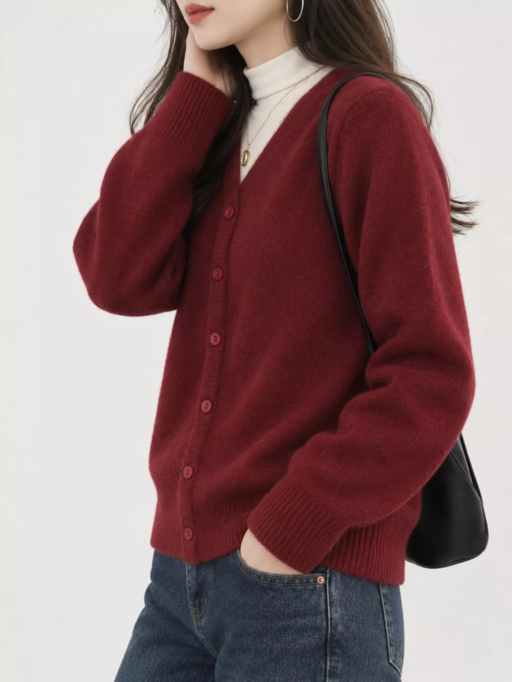 Crew Neck Button-Down Knit Cardigan