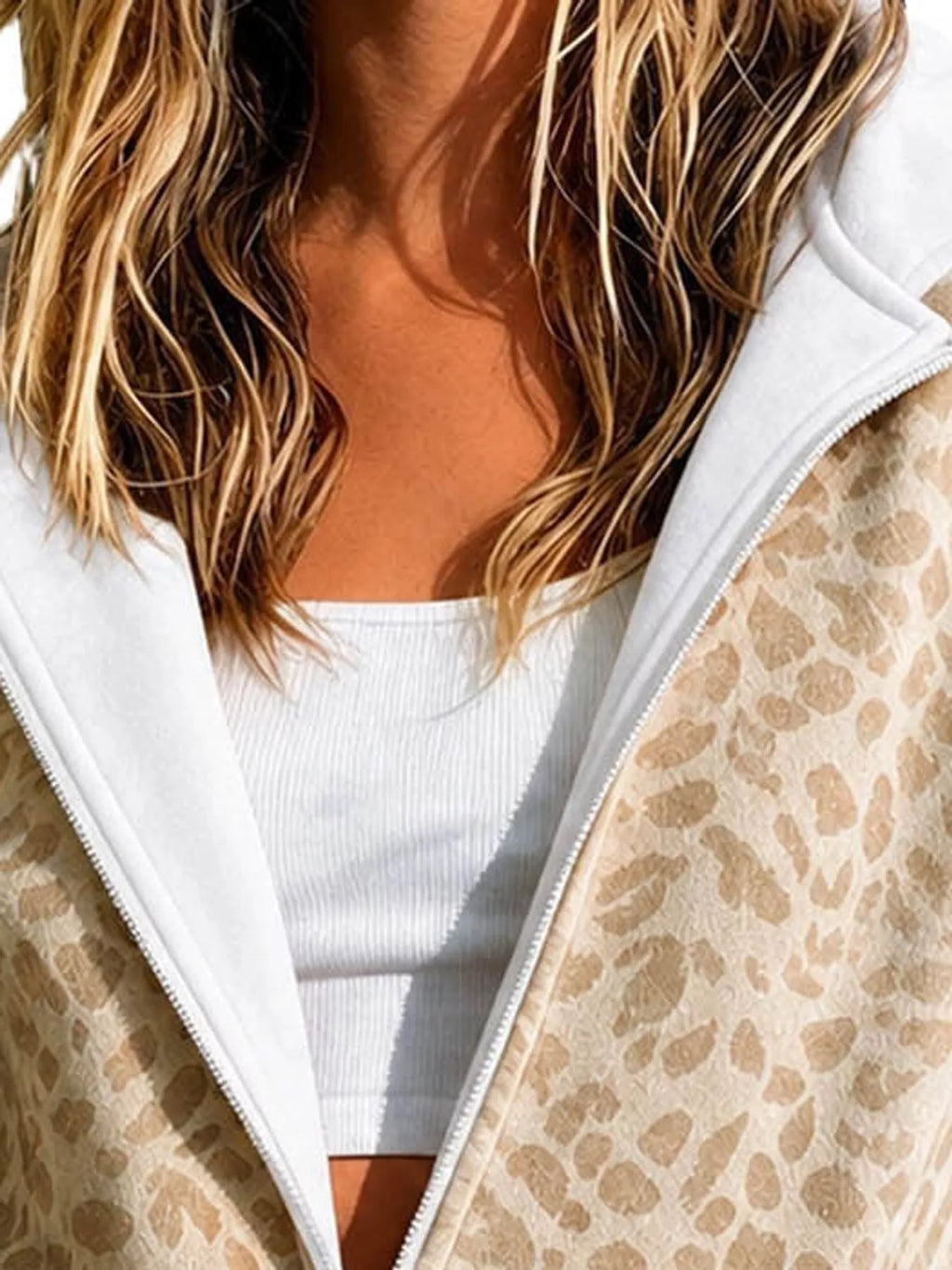 Full Size Leopard Zip Up Hoodie Plus Size