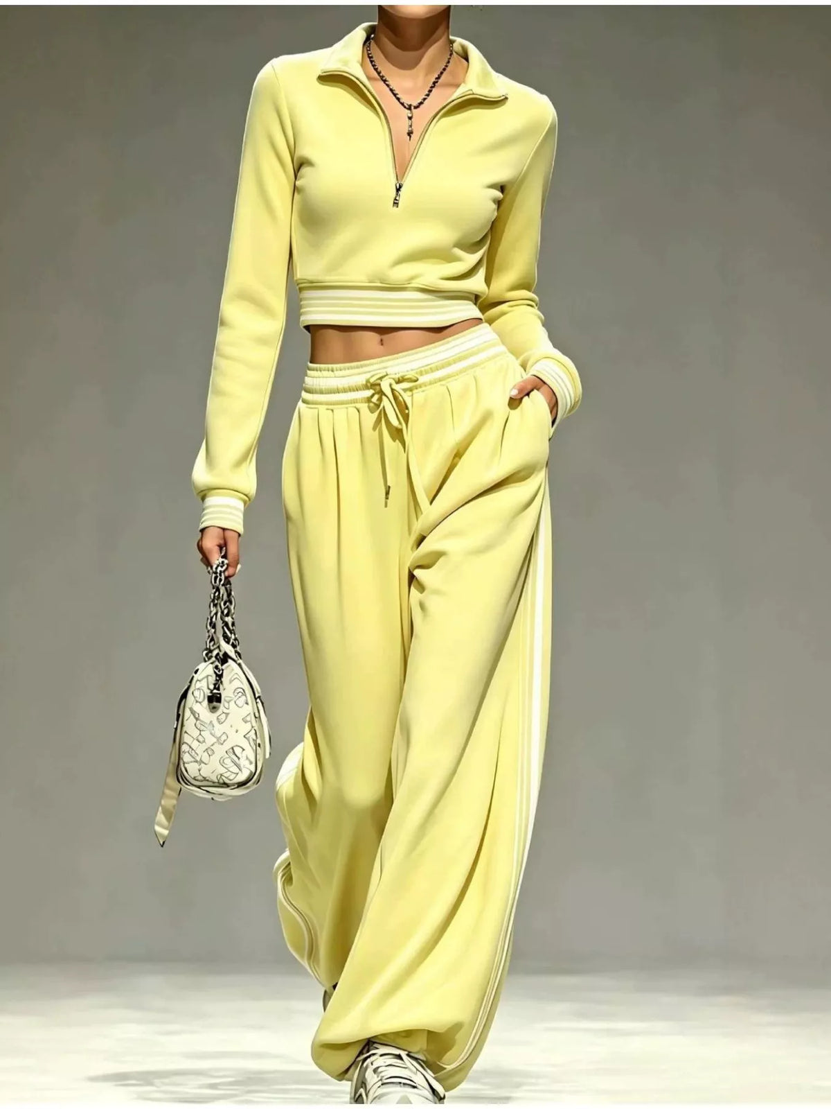 Full Size Half Zip Cropped Top and Pants Set Plus Size