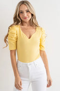 Shirred Puff Sleeve Bodysuit