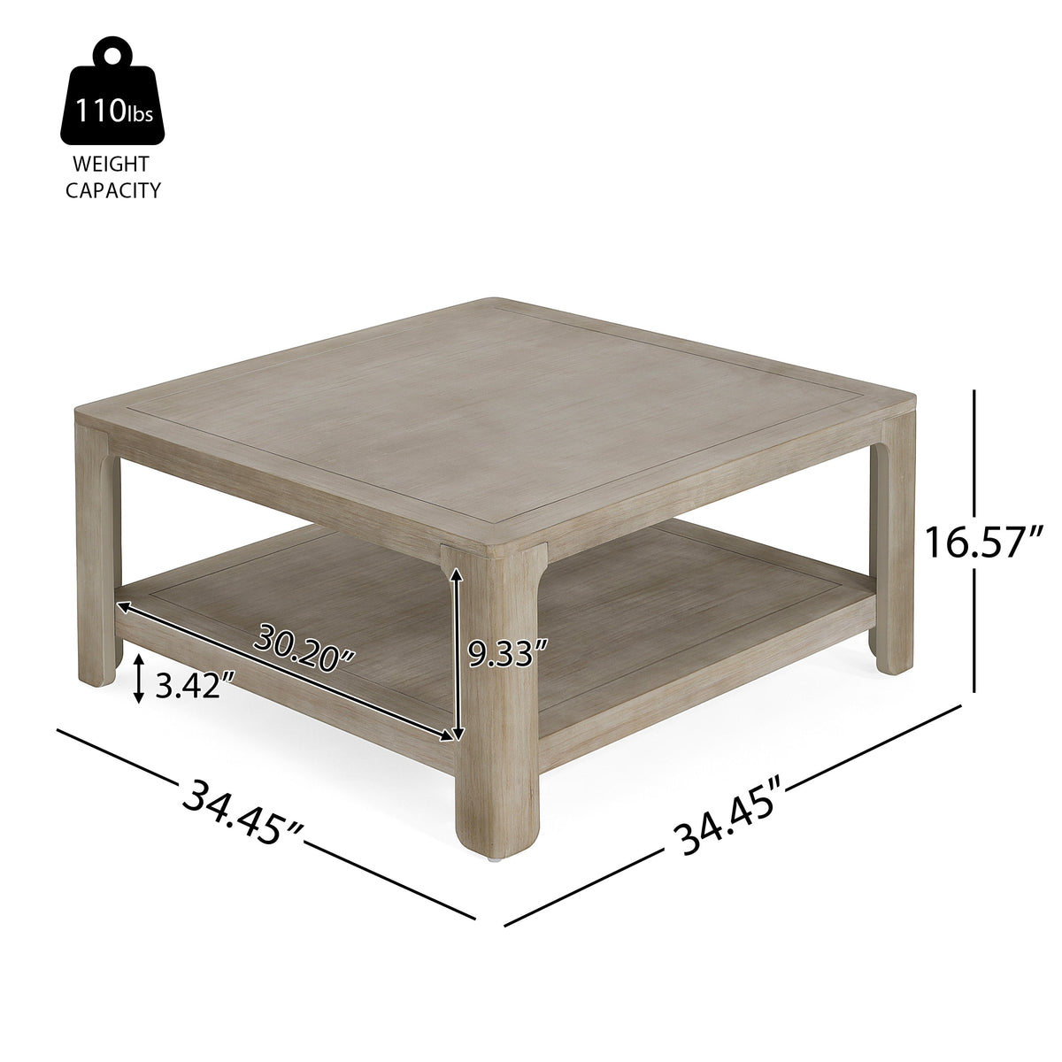Square Coffee Table with Storage - Light Ash