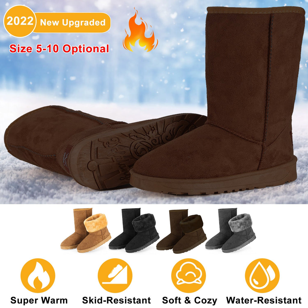 Snow Boots - Waterproof Faux Suede Mid-Calf with Warm Lining