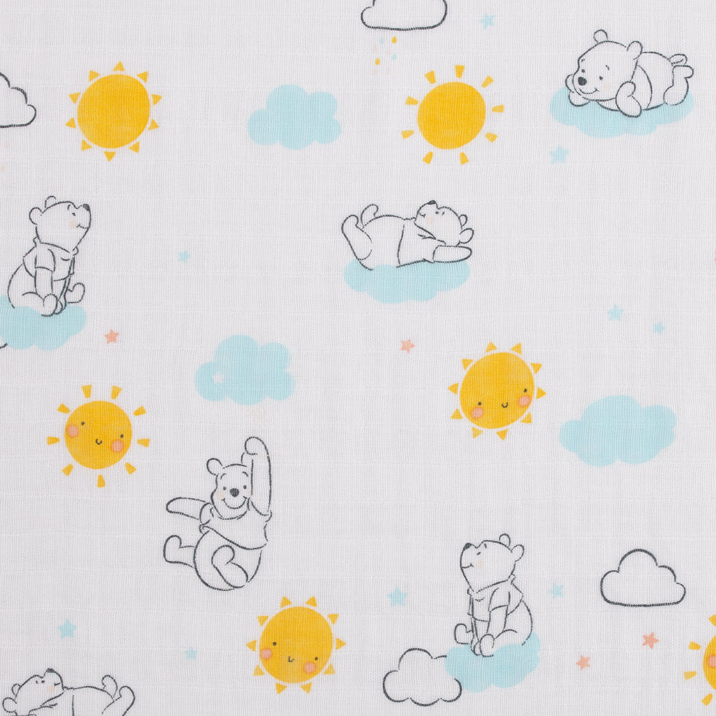 Disney Winnie the Pooh Yellow, Aqua, and White 3 Piece Muslin Swaddle Baby Blanket Set