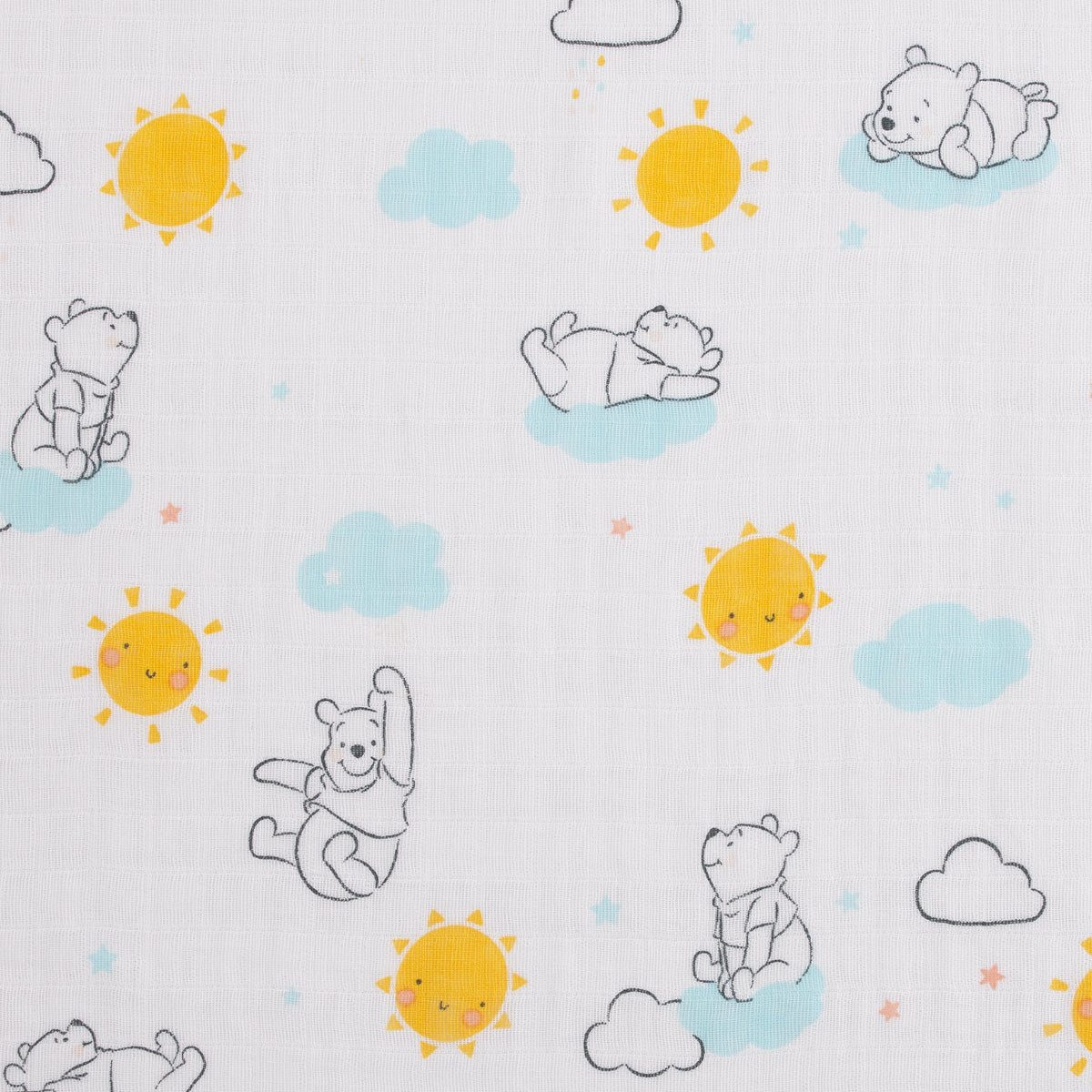 Disney Winnie the Pooh Yellow, Aqua, and White 3 Piece Muslin Swaddle Baby Blanket Set