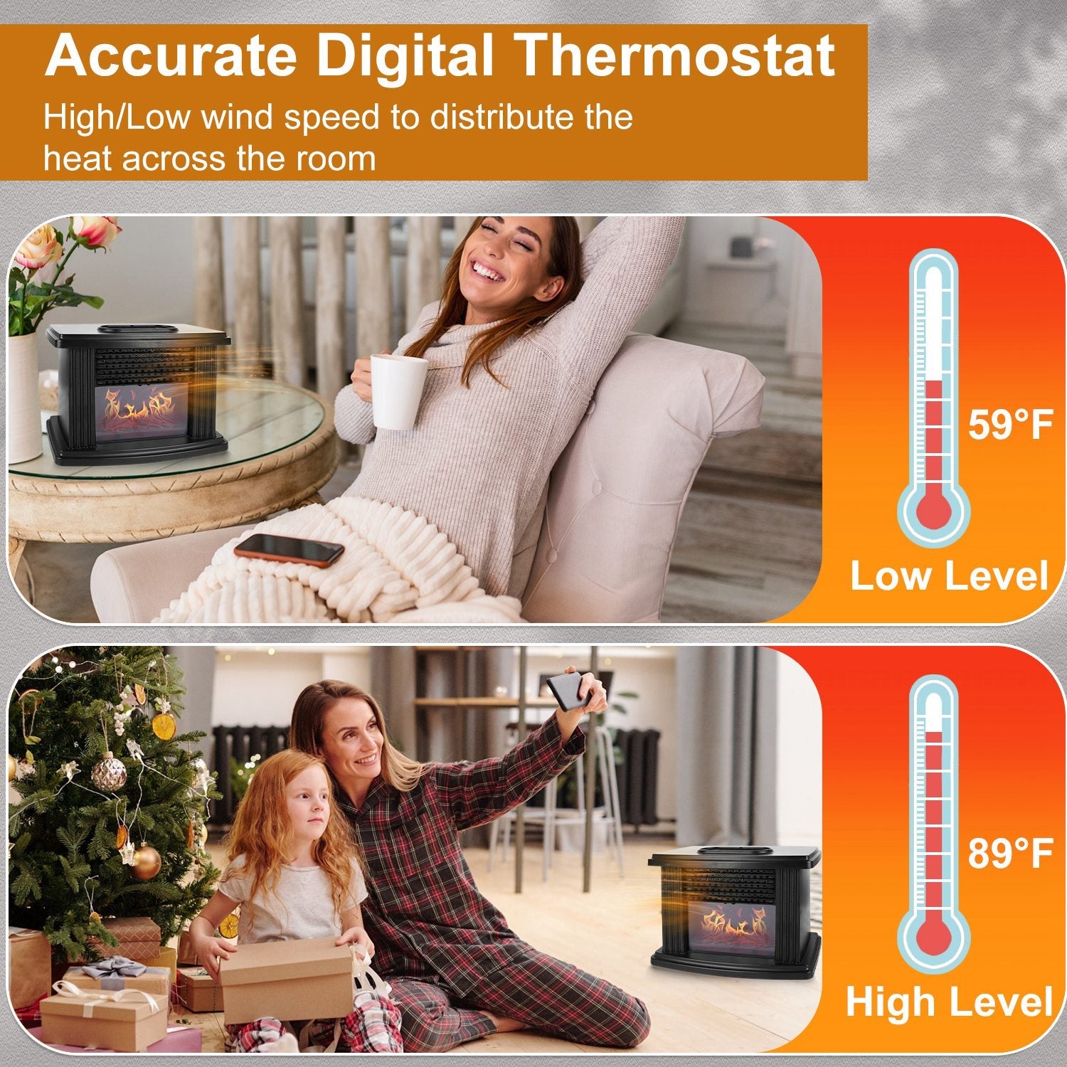 Electric Fireplace Heater with Remote Control