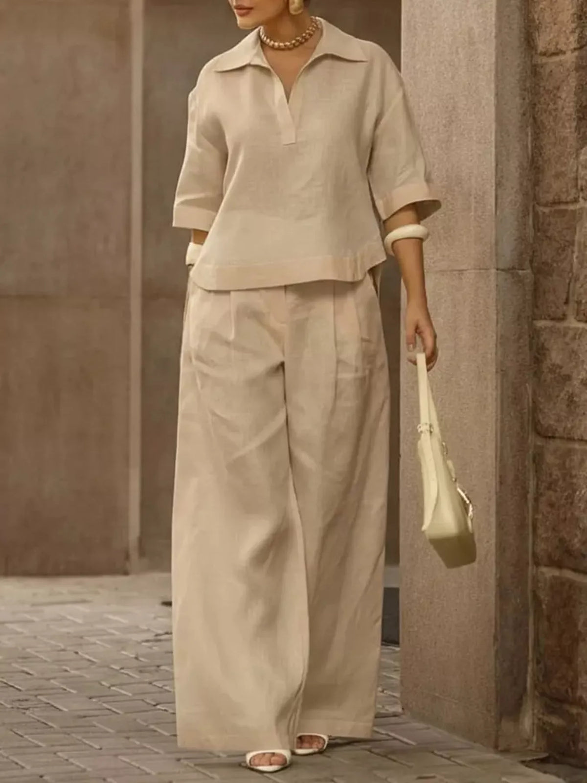 Full Size 3/4 Sleeve Top and Wide Leg Pants Set Plus Size
