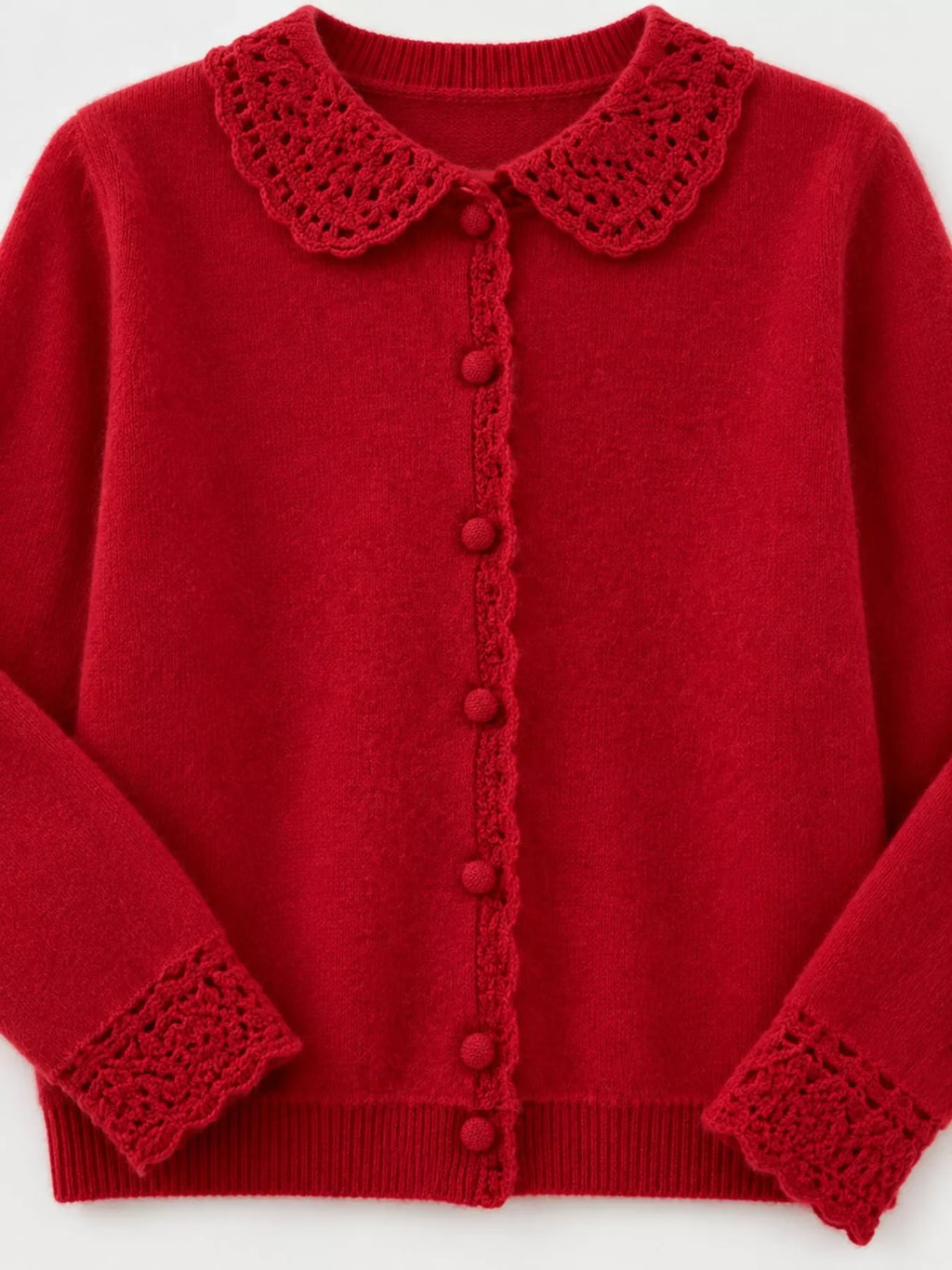 Lace-Collar Button Down Knit Cardigan