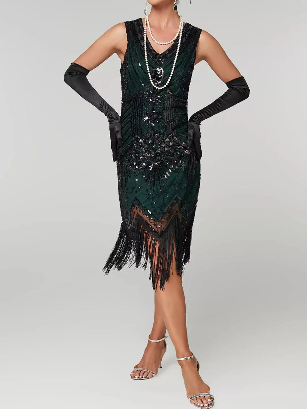Full Size Sequin Fringe Hem Sleeveless Dress Plus Size