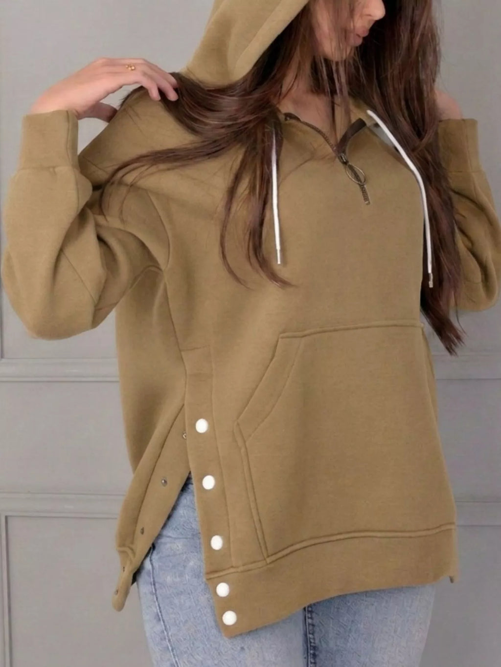 Side Snap Quarter-Zip Hoodie