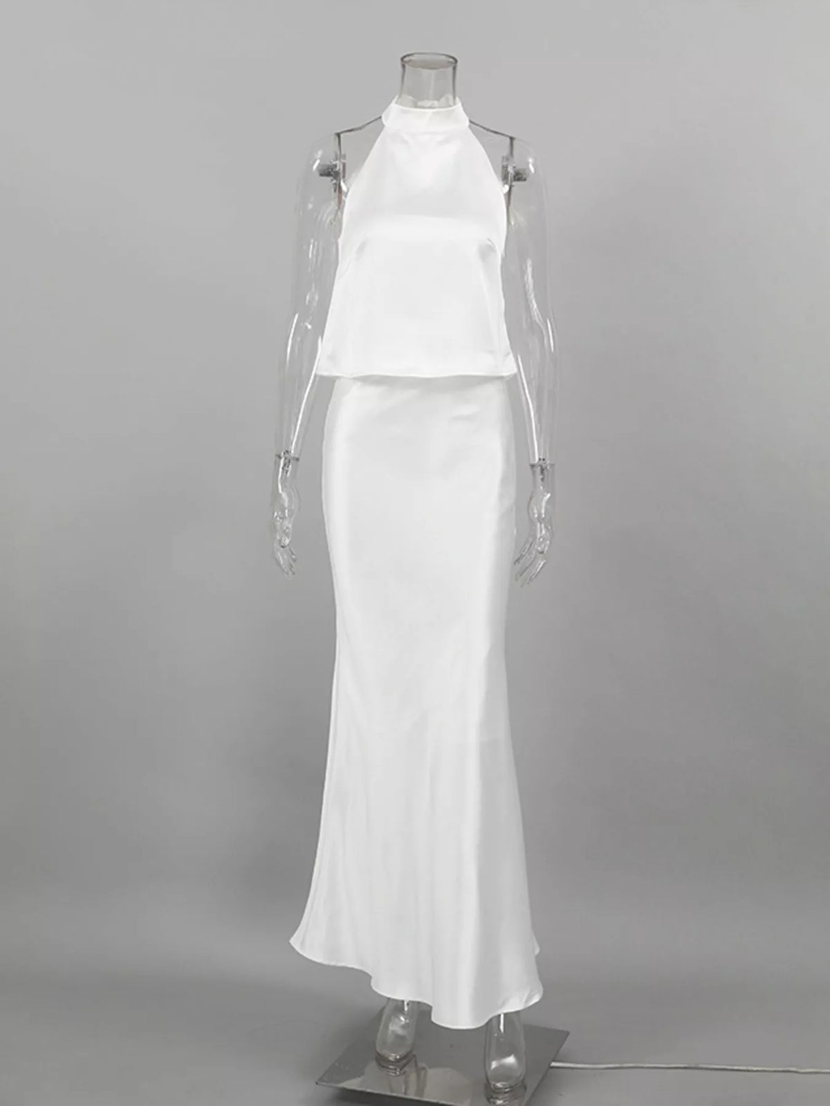 Satin Halter Neck Top and Maxi Skirt Two-Piece Set