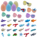 24PCS 3D Printed Mini Ocean Animals With 6 Easter Eggs, Articulated Flexible Sea Creature Figures, Shark Turtle Lobster Starfish Fish Assortment