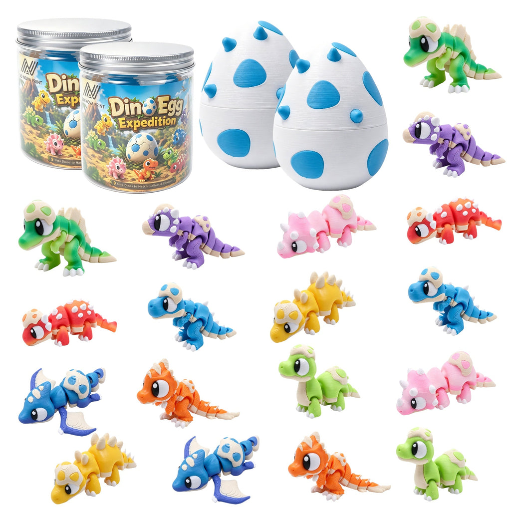 18 Mini Dinosaur Figures  2 Eggs, 2-Box 3D Printed Dinosaur Set
