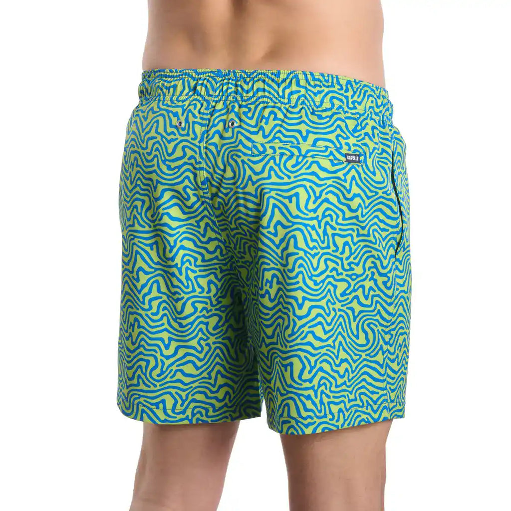 Deco Maze, Key Lime Hybrid Short, Compression Lined Swim and Resort Trunk