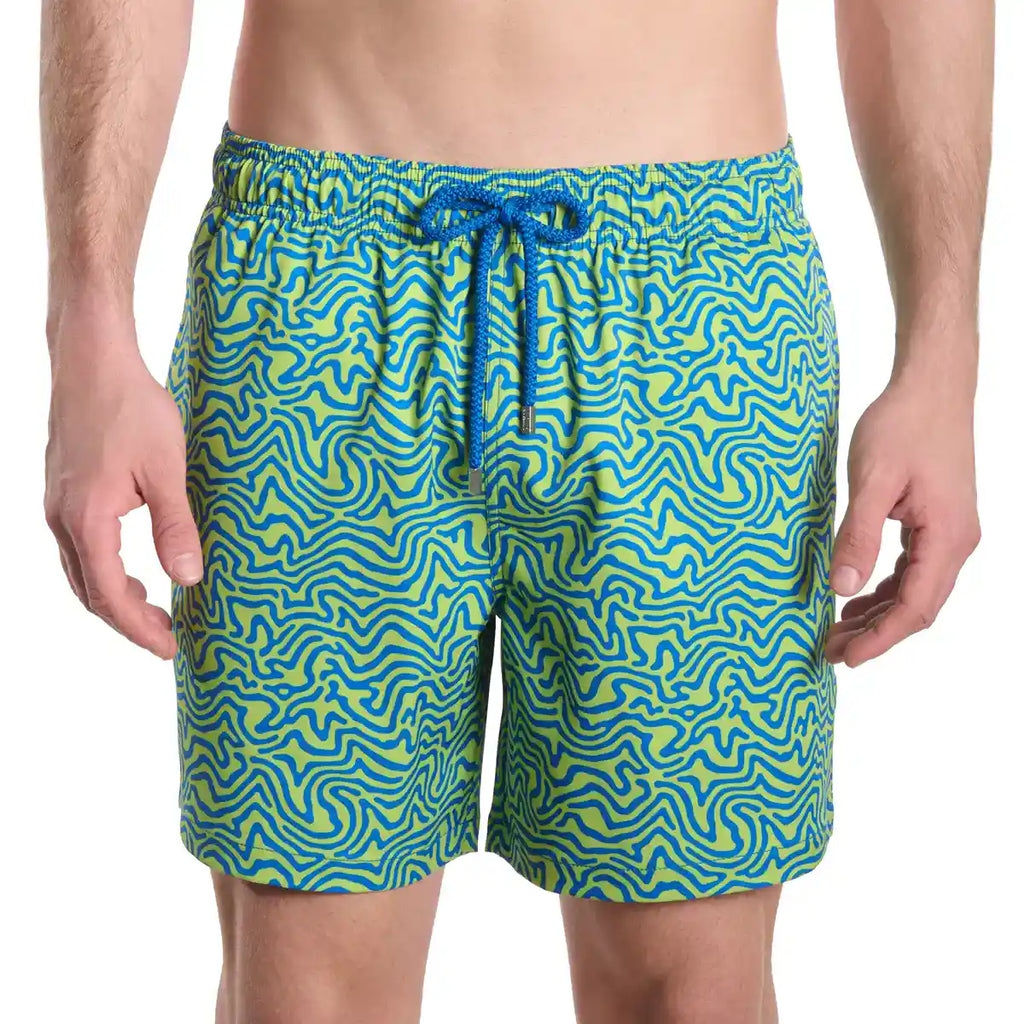 Deco Maze, Key Lime Hybrid Short, Compression Lined Swim and Resort Trunk