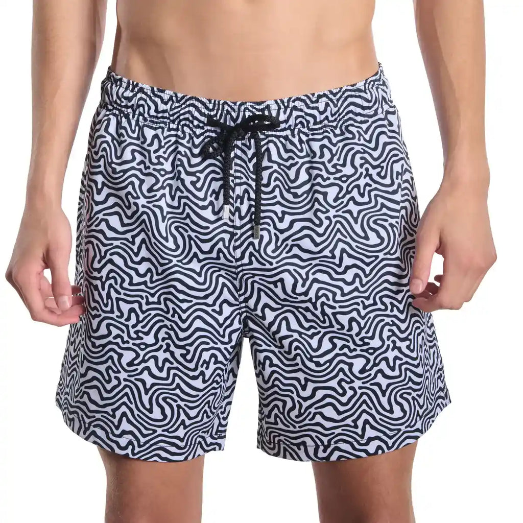 Deco Maze, Surf and Storm Hybrid Short, Compression Lined Swim and Resort Trunk