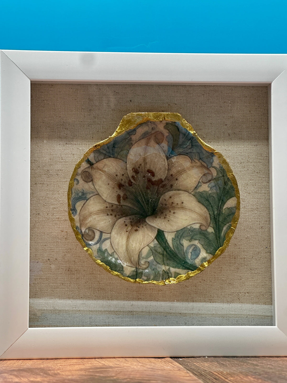 Decoupaged Scallop Shell White Shadow Box Wall Art