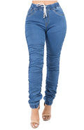 Denim Blue Joggers:  High Waisted Scrunch Pants