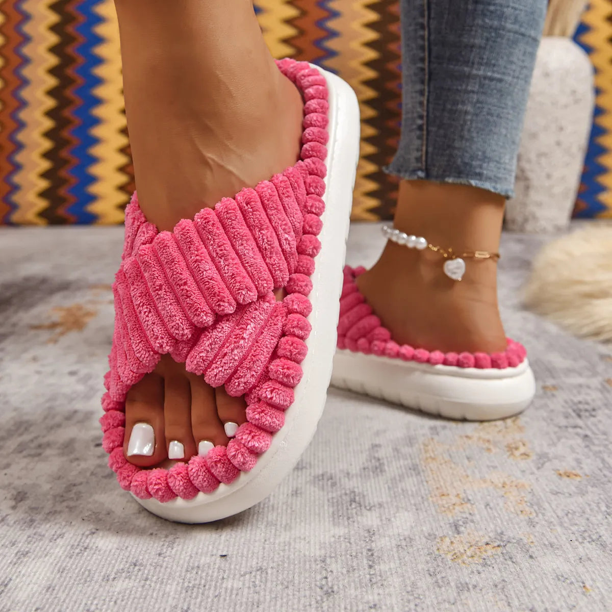 Crisscross Open Toe Platform Slippers