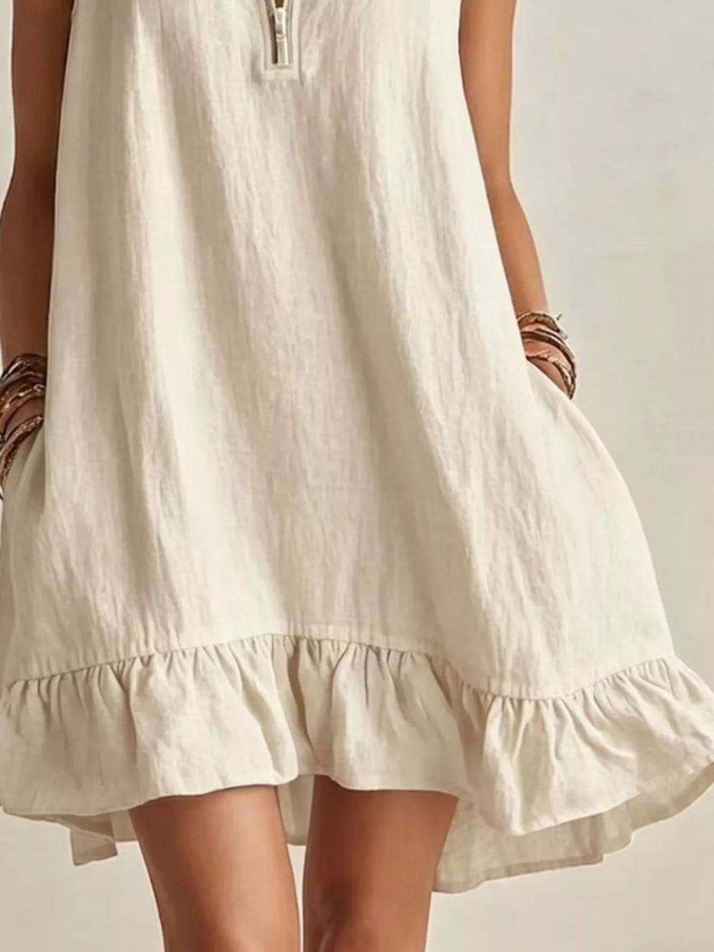 Sleeveless Zipper-Neck Ruffle Hem Mini Dress