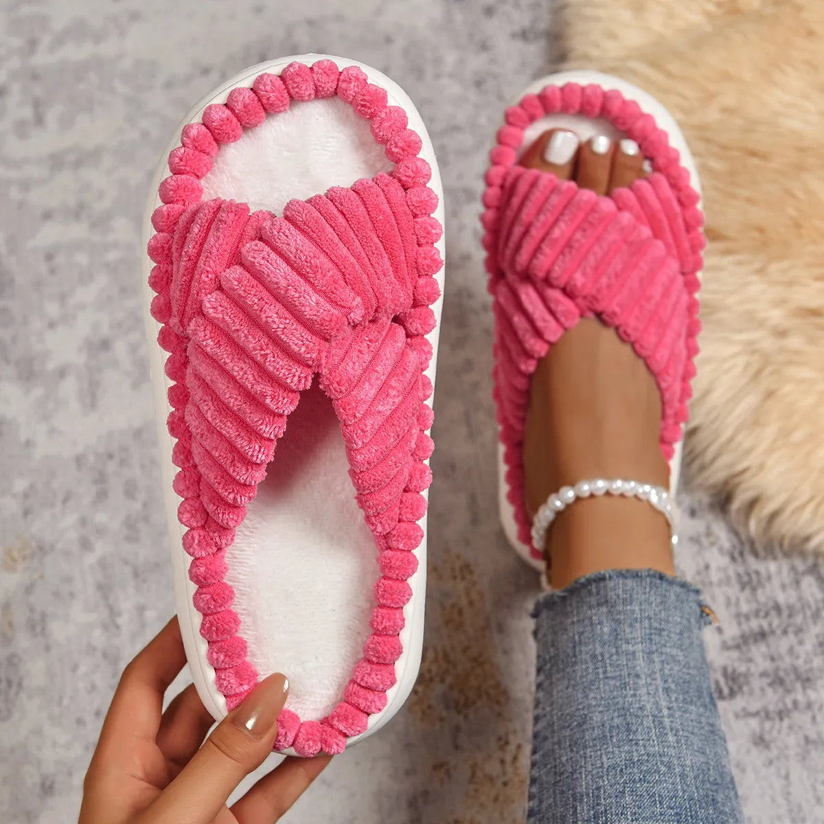 Crisscross Open Toe Platform Slippers